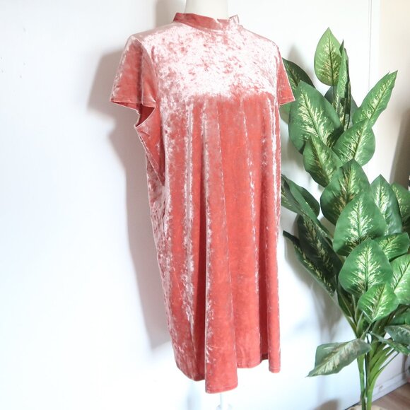 Madewell Blush Pink Crushed Velvet Dress Tie Back Short Sleeve Mock Neck Size L - Picture 6 of 13